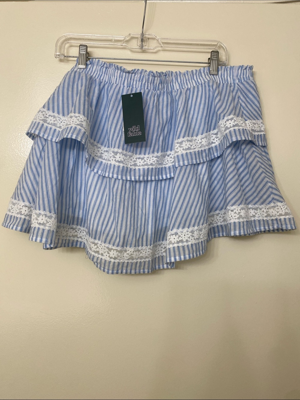 Blue & White Striped Ruffle Skirt with Lace Trim - Picture 4 of 5